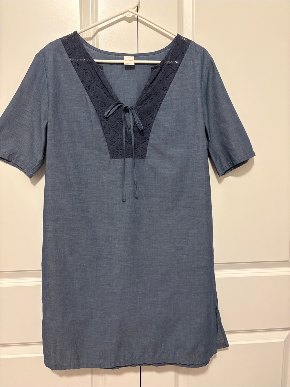 Merona Chambray Blue Coverup with Navy Lace V-Neck